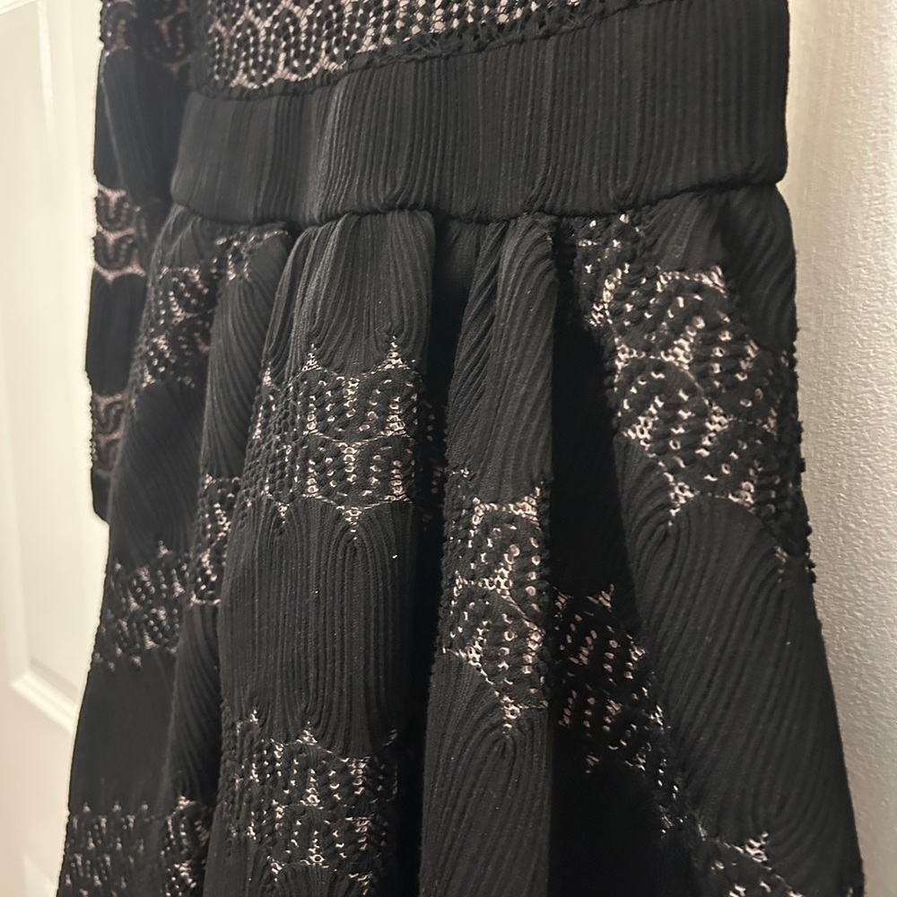 Maje Black Long-Sleeve Fit-and-Flare Dress with Metallic Stitching - Picture 2 of 7